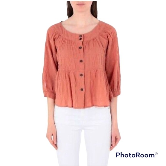 Free People Sea To Shore Blouse Noble Adobe Terracotta Size Small - Picture 2 of 9